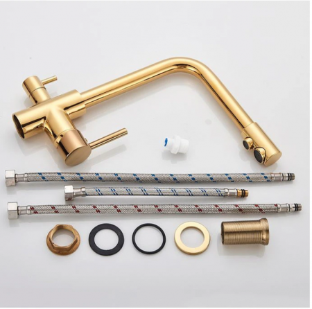 Baterie de bucatarie cu 3 cai pentru apa purificata, cu 2 functii de curgere, gold lucios, AquaSpa [6]