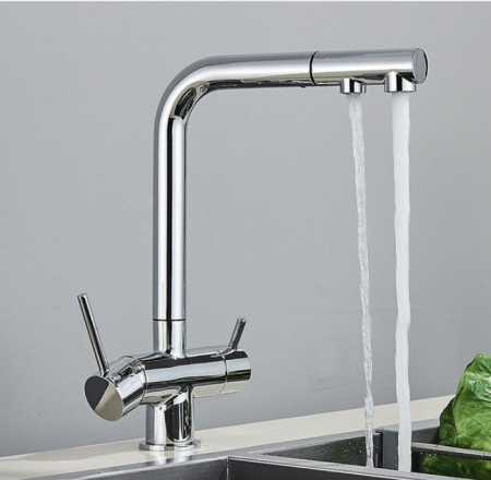 Baterie de bucatarie cu 3 cai pentru apa purificata cu dus extractibil si 2 functii, negru, AquaSpa [1]