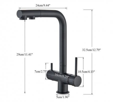 Baterie de bucatarie cu 3 cai pentru apa purificata cu dus extractibil si 2 functii, negru, AquaSpa [6]