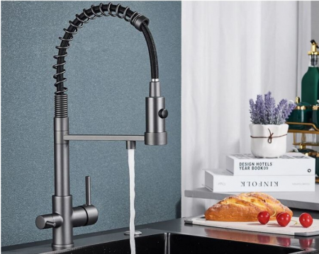 Baterie de bucatarie cu arc pentru apa purificata cu 2 functii de curgere a apei, gri, AquaSpa [2]