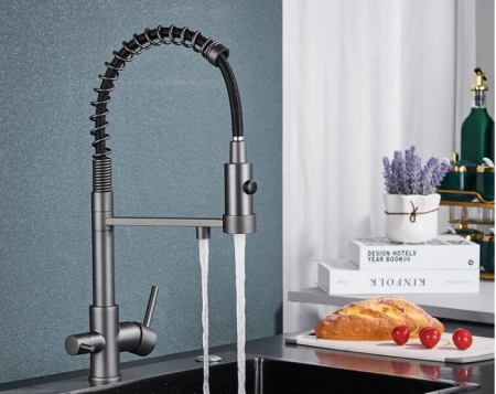 Baterie de bucatarie cu arc pentru apa purificata cu 2 functii de curgere a apei, gri, AquaSpa [3]