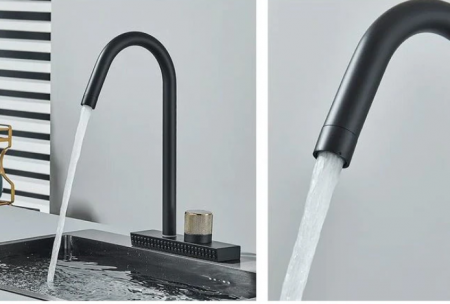 Baterie de bucatarie cu sistem de curgere tip cascada, cu 2 moduri de curgere a apei, negru mat, AquaSpa [1]