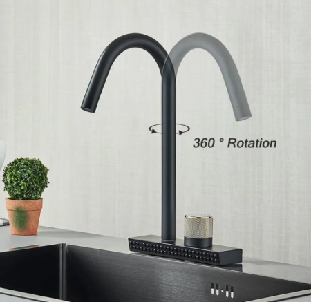 Baterie de bucatarie cu sistem de curgere tip cascada, cu 2 moduri de curgere a apei, negru mat, AquaSpa [4]