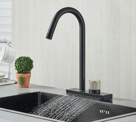 Baterie de bucatarie cu sistem de curgere tip cascada, cu 2 moduri de curgere a apei, negru mat, AquaSpa [2]