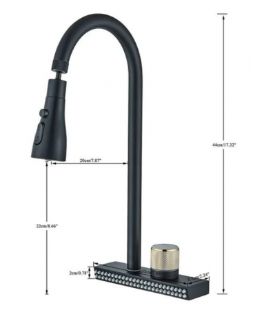 Baterie de bucatarie cu sistem de curgere tip cascada, cu dus extractibil si 4 moduri de curgere a apei, negru mat, AquaSpa [6]