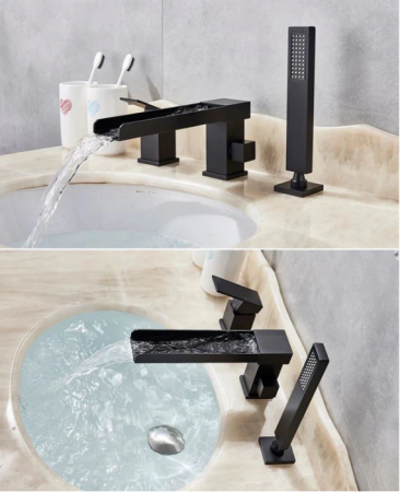 Baterie de cada, waterfall, dus de mana, negru mat, AquaSpa [1]