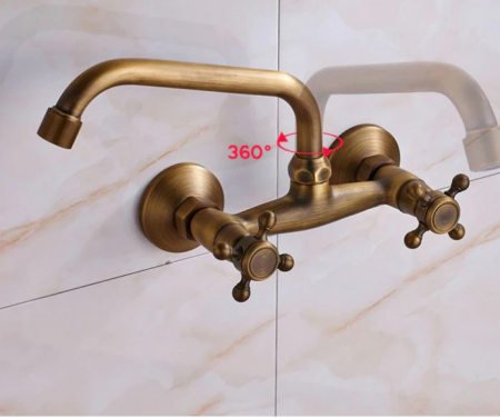 Baterie din alama cu montaj pe perete si teava cu rotire 360 de grade, auri antichizat, Tip Q, AquaSpa [1]