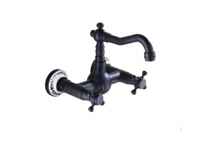 Baterii sanitare - Baterie din alama cu montaj pe perete si teava cu rotire 360 de grade, negru-bronz, Tip D, AquaSpa