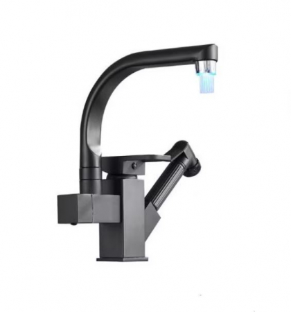 Baterie dubla de bucatarie cu Led , neagra, teava rotativa 360 si dus extractabil [1]