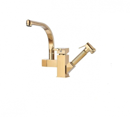 Baterii sanitare - Baterie dubla de bucatarie Gold cu teava rotativa 360 si dus extractabil