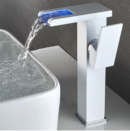 Baterie Lavoar alb-crom, cu Led, tip Cascada, 24 cm inaltime, AquaSpa [1]
