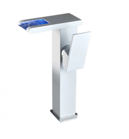 Baterii sanitare - Baterie Lavoar alb-crom, cu Led, tip Cascada, 24 cm inaltime, AquaSpa