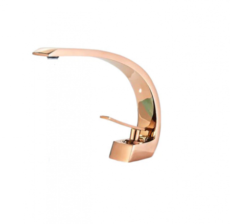 Baterii sanitare - Baterie lavoar baie, Rose-Gold, curbata in forma de C