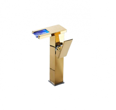 Baterii sanitare - Baterie Lavoar Gold, cu Led, tip Cascada, 24 cm inaltime, AquaSpa
