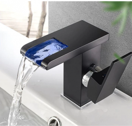 Baterie Lavoar neagra, cu Led, tip Cascada, 12.5 cm inaltime, AquaSpa [1]