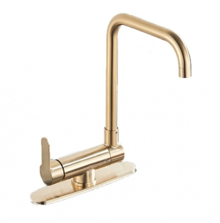 Baterii sanitare - Baterie pentru chiuveta de bucatarie aurie cu arc innalt , rotativa, 360 de grade, pivotanta
