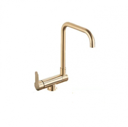 Baterii sanitare - Baterie pentru chiuveta de bucatarie aurie cu arc innalt , rotativa, 360 de grade, pivotanta , Aurie