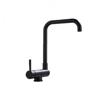 Baterii sanitare - Baterie pentru chiuveta de bucatarie aurie cu arc innalt , rotativa, 360 de grade, pivotanta , Neagra