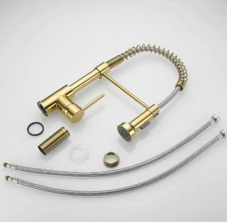 Baterie profesionala pentru chiuveta cu arc, cu dus extractabil, pipa inalta, AquaSpa, Gold [4]