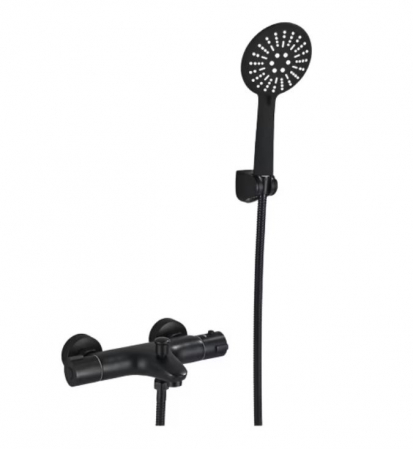 Coloane de dus - Baterie sanitara cu termostat, pentru cada sau cabina dus, negru mat, Tip D, AquaSpa