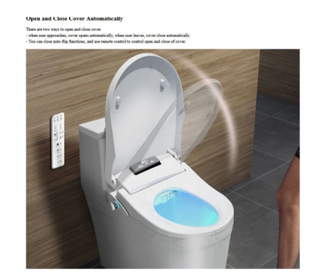 Capac WC Inteligent cu telecomanda, functie bideu, senzor miscare, masaj, incalzire colac, auto deschidere si inchidere, afisaj LCD, female wash, 49 cm lungime [1]
