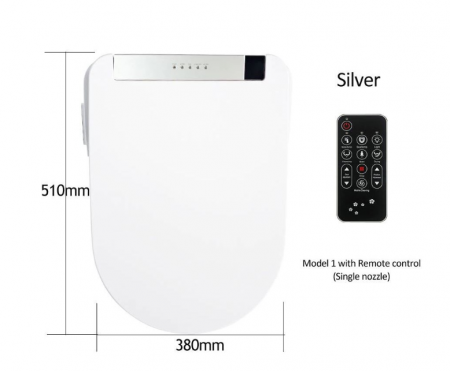 Capac WC Inteligent Telecomanda, Functie Bideu, Senzor Miscare, Masaj, Incalzire Colac, Female Wash, Alb-Silver, 510 mm Lungime [1]