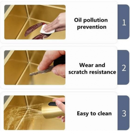 Chiuveta multifunctionala din otel inoxidabil cu accesorii incluse, 2 baterii incluse, culoare gold, dimensiune 750x450mm, AquaSpa [3]