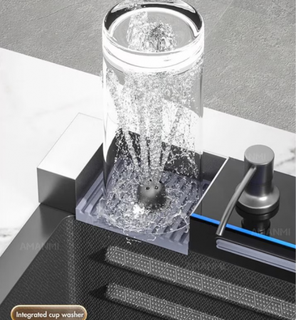 Chiuveta multifunctionala din otel inoxidabil cu accesorii incluse, 2 baterii incluse, culoare negru-gri, dimensiune 600x450mm, AquaSpa [5]