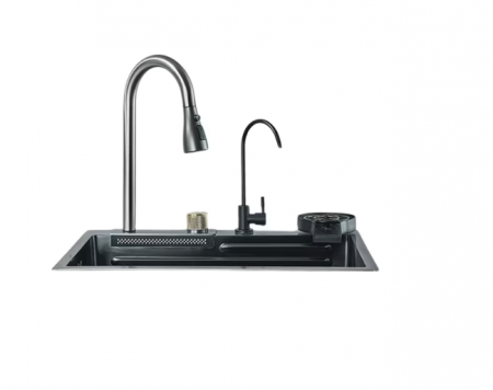 Chiuvete - Chiuveta multifunctionala din otel inoxidabil cu accesorii incluse, 2 baterii incluse, culoare negru-gri, dimensiune 600x450mm, AquaSpa