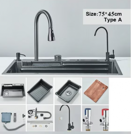 Chiuveta multifunctionala din otel inoxidabil cu accesorii incluse, baterie cu afisaj digital, dimensiune 750x450mm, AquaSpa [2]