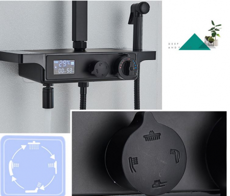 Coloana de dus cu termostat, neagra, reglabila pe inaltime, cu display digital si functie de bideu, AquaSpa [2]