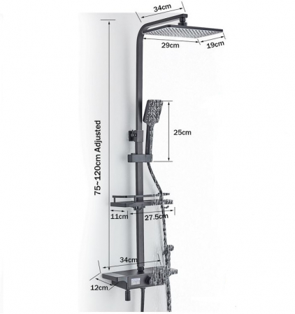 Coloana de dus cu termostat, neagra, reglabila pe inaltime, cu display digital si functie de bideu, AquaSpa [4]