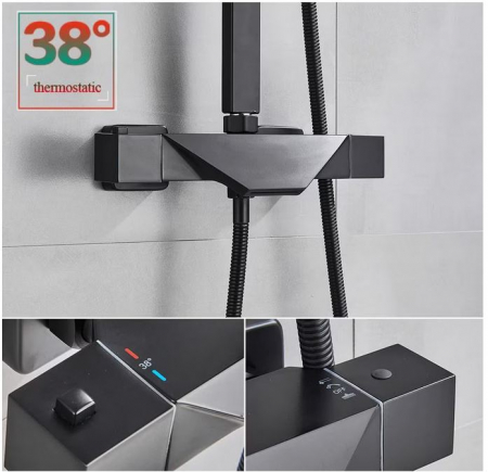 Coloana De dus, Negru, Baterie cu termostat, dus si palarie din otel inoxidabil, AquaSpa [5]