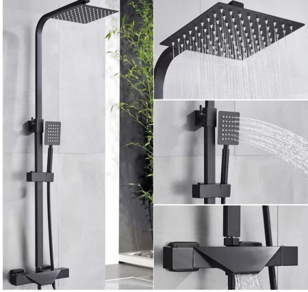 Coloana De dus, Negru, Baterie cu termostat, dus si palarie din otel inoxidabil, AquaSpa [2]
