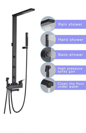 Coloana de dus negru mat , 5 moduri de curgere a apei, efect ploaie , jeturi spa, functie bideu [1]