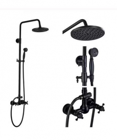Coloana de dus Retro, cu baterie Fixa, Negru, 3 Functii, AquaSpa, Ajustabila pe Inaltime [4]