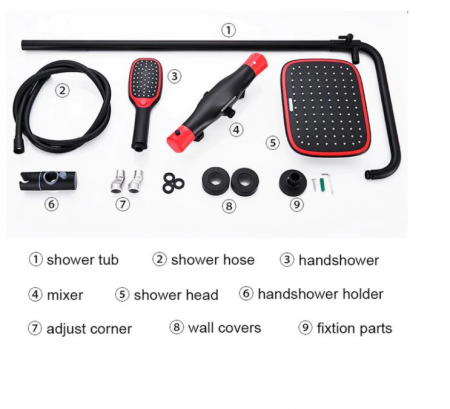 Colona de dus reglabila cu termostat, 3 functii, negru-rosu, AquaSpa [6]