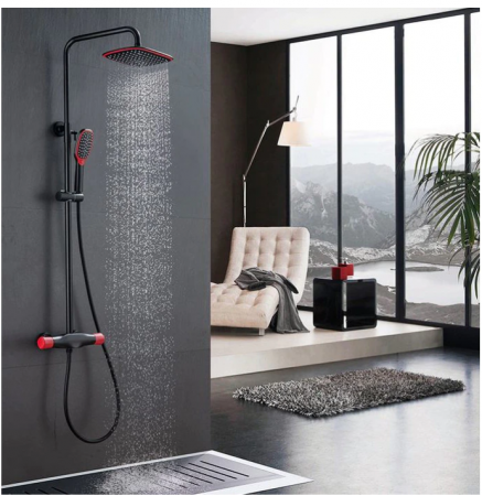 Colona de dus reglabila cu termostat, 3 functii, negru-rosu, AquaSpa [2]