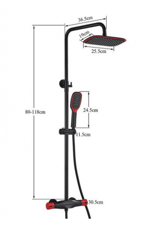 Colona de dus reglabila cu termostat, 3 functii, negru-rosu, AquaSpa [1]