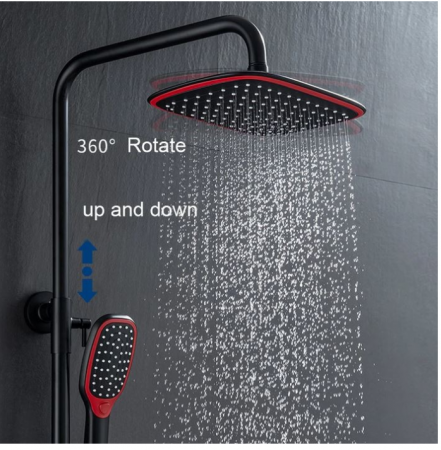 Colona de dus reglabila cu termostat, 3 functii, negru-rosu, AquaSpa [5]