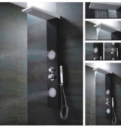 Panel de Dus, AquaSpa, din Aluminiu , masaj termostatic, cascada dus ploaie alb negru [3]