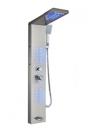 Coloane de dus - Panel de dus argintiu-nichelat, cu functie de cascada, lumini Led, AquaSpa