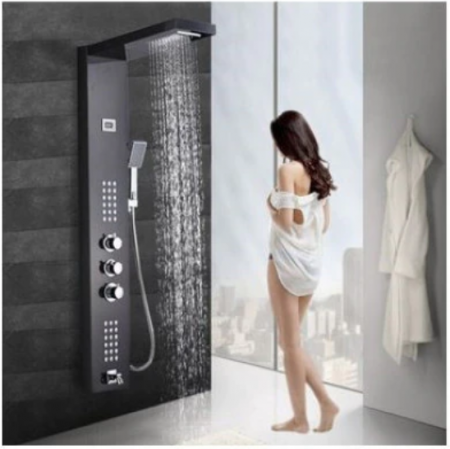 Panel de dus cu hidromasaj, AquaSpa, Negru, Inox mat, Display [1]
