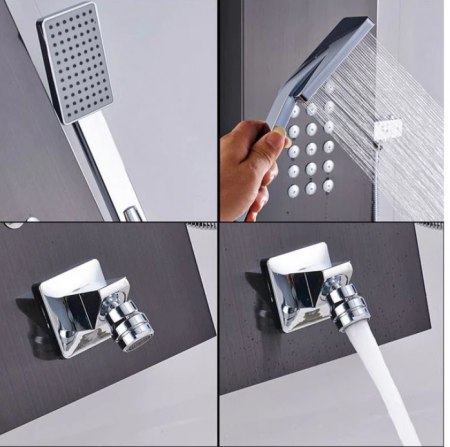 Panel de dus cu hidromasaj, AquaSpa, Negru, Inox mat, Display [3]