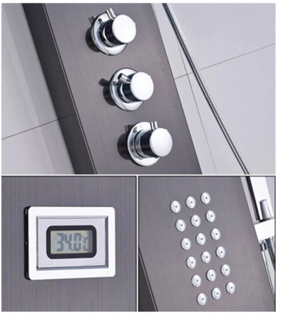 Panel de dus cu hidromasaj, AquaSpa, Negru, Inox mat, Display [4]