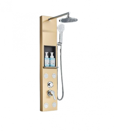 Coloane de dus - Panel de dus cu suport integrat, din otel inoxidabil, Gold, functie ploaie, cascada si hidromasaj, AquaSpa
