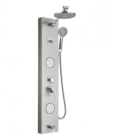 Coloane de dus - Panel de dus din otel inoxidabil, Argintiu-Nichelat, cu display al temperaturii, duze rotative, functie ploaie, cascada si hidromasaj, AquaSpa