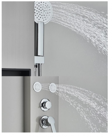 Panel de dus din otel inoxidabil, Argintiu-Nichelat, cu display al temperaturii, functie ploaie, cascada si hidromasaj, AquaSpa [3]