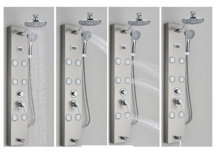 Panel de dus din otel inoxidabil, Argintiu-Nichelat, cu display al temperaturii, functie ploaie, cascada si hidromasaj, AquaSpa [1]