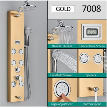 Panel de dus din otel inoxidabil, Gold, cu display al temperaturii, functie ploaie, cascada si hidromasaj, AquaSpa [1]